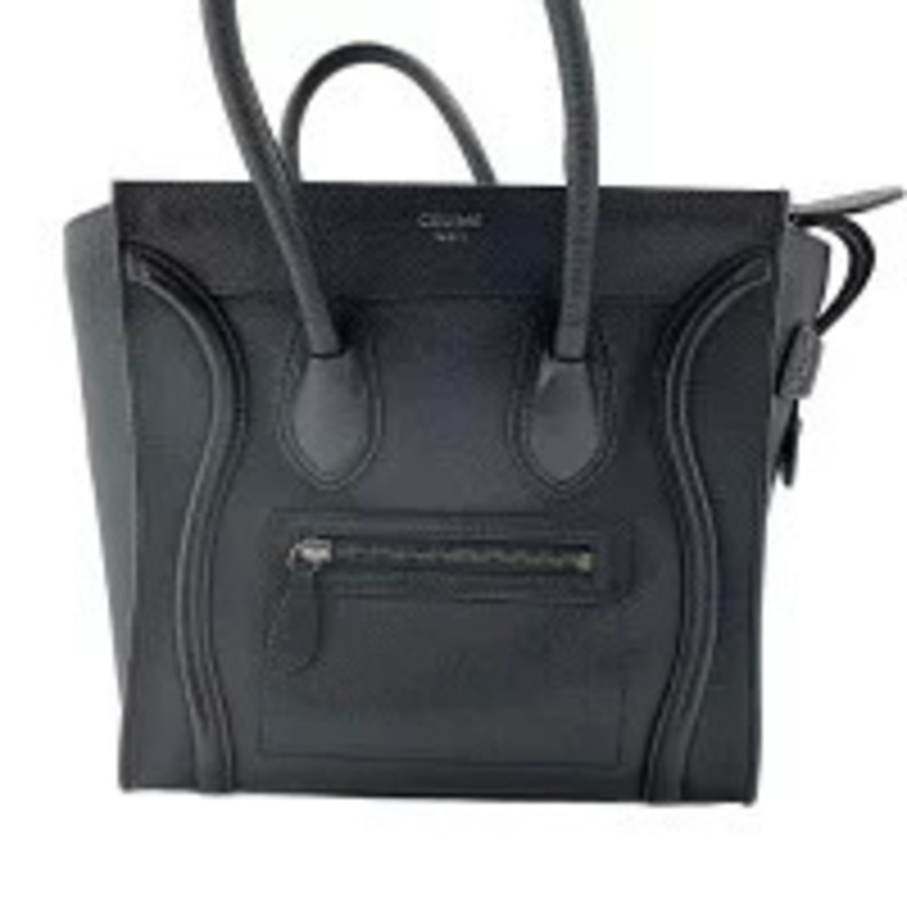 Celine Leather Luggage Tote Handbag Black